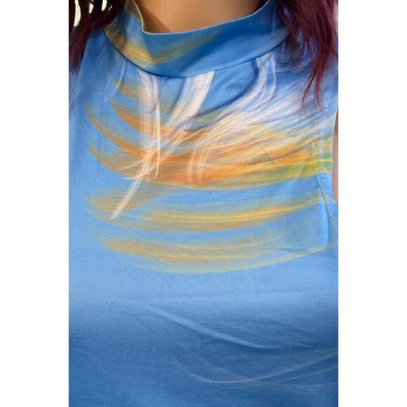 Summer Paradise Sleeveless Cut-Out Bodycon Dress in Blue/Gold Size Medium - Picture 6 of 9